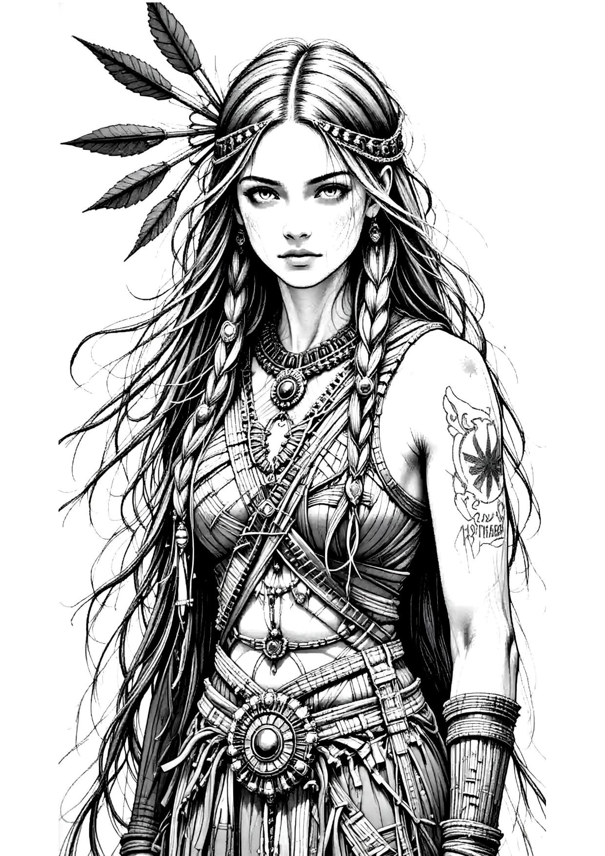 Desenho Mulher Indígena Para Adultos Colorir Imprimir PDF