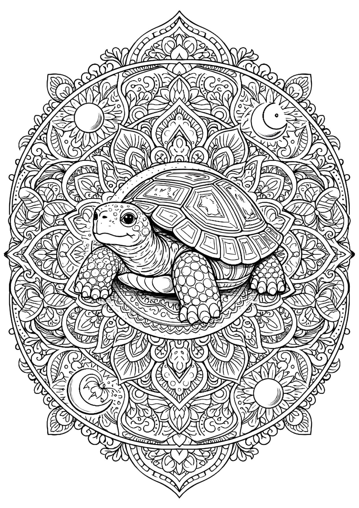 Tartaruga Mandala Animal Para Colorir e Imprimir PDF Grátis