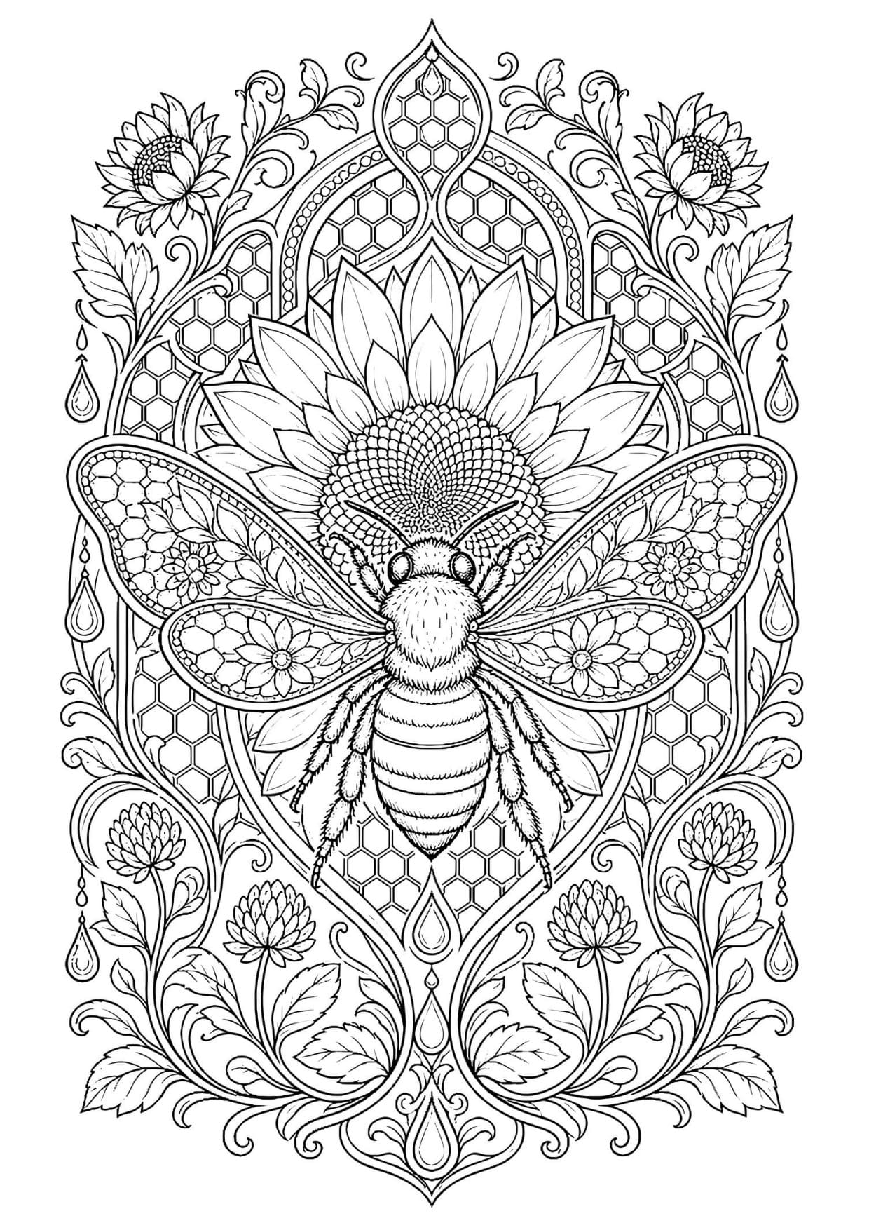 Abelha Desenho Mandala Animal Para Colorir e Imprimir PDF