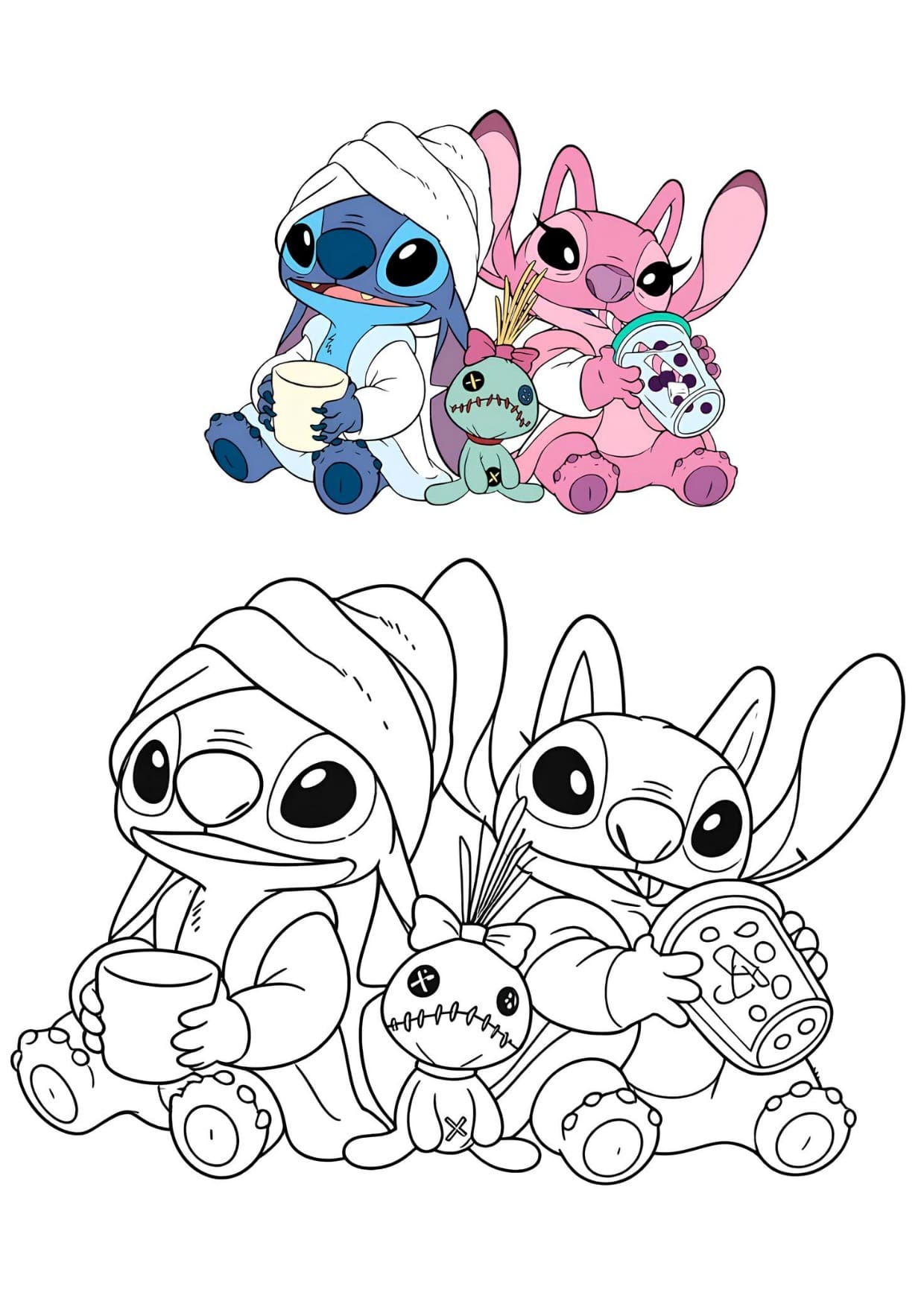 Desenhos do Stitch e Angel Para Colorir e Imprimir PDF