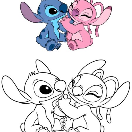 Desenhos do Stitch e Angel Para Colorir e Imprimir PDF