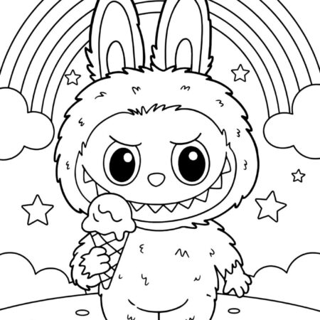 Desenho Labubu Arco-íris Para Colorir e Imprimir PDF