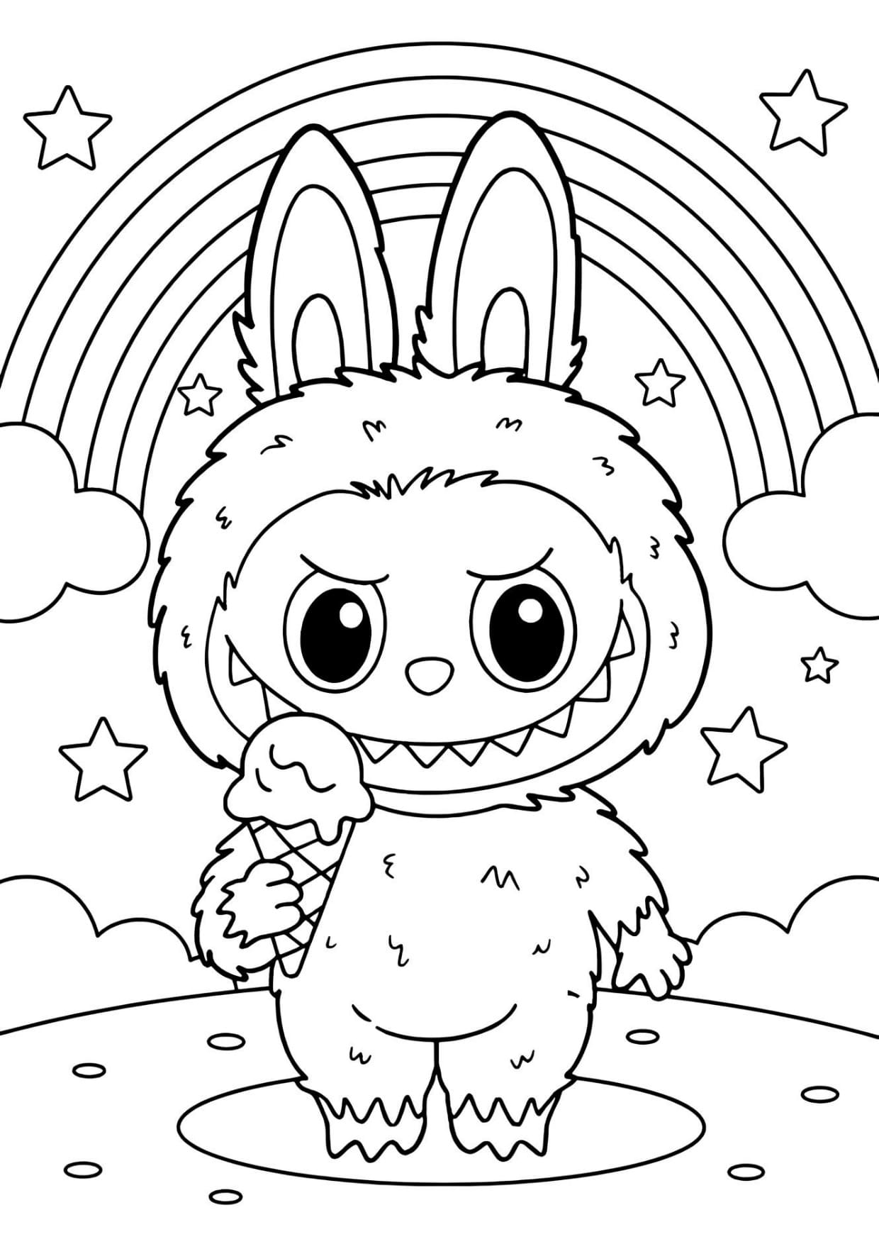 Desenho Labubu Arco-íris Para Colorir e Imprimir PDF
