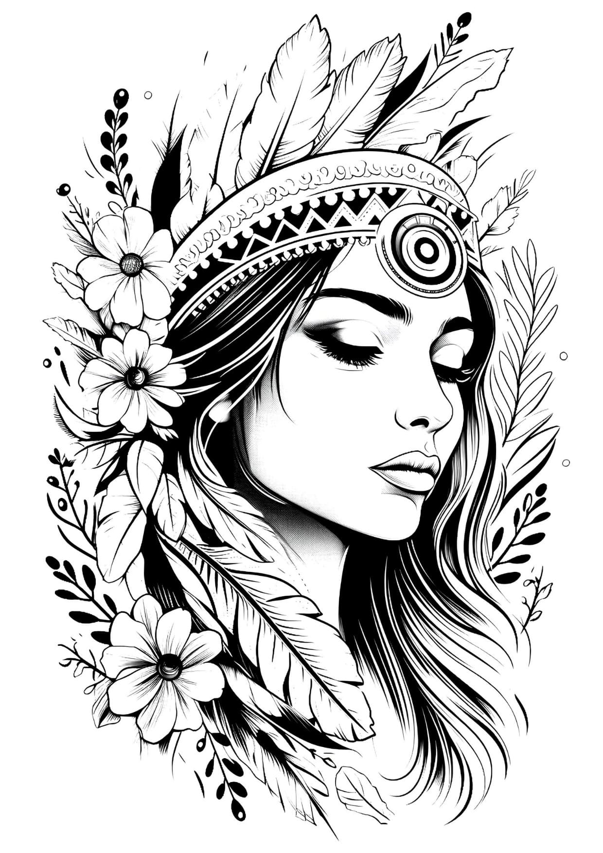 Desenho Mulher Indígena Para Adultos Colorir Imprimir PDF