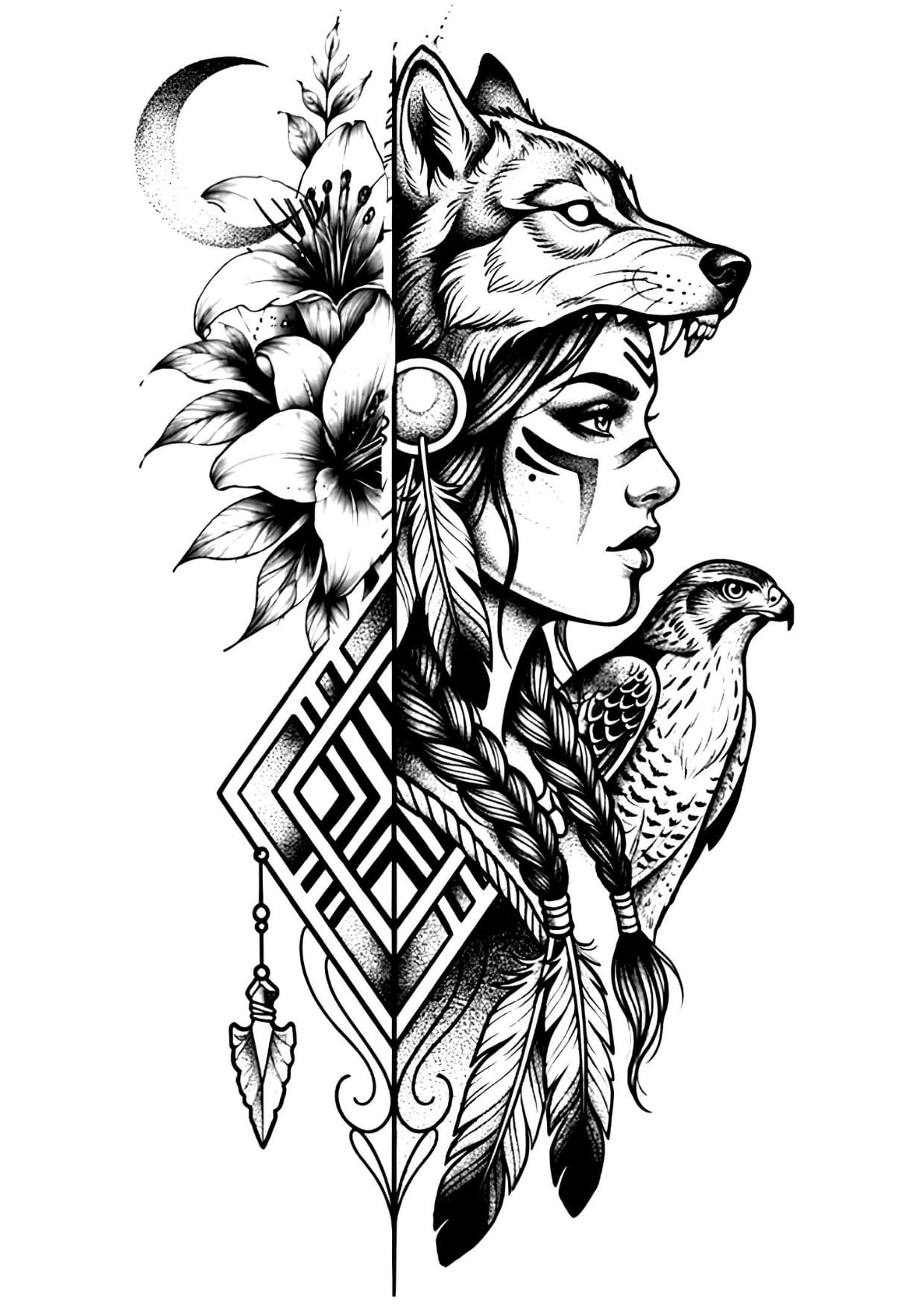 Mulher Tattoo Indígena Para Adultos Colorir Imprimir PDF