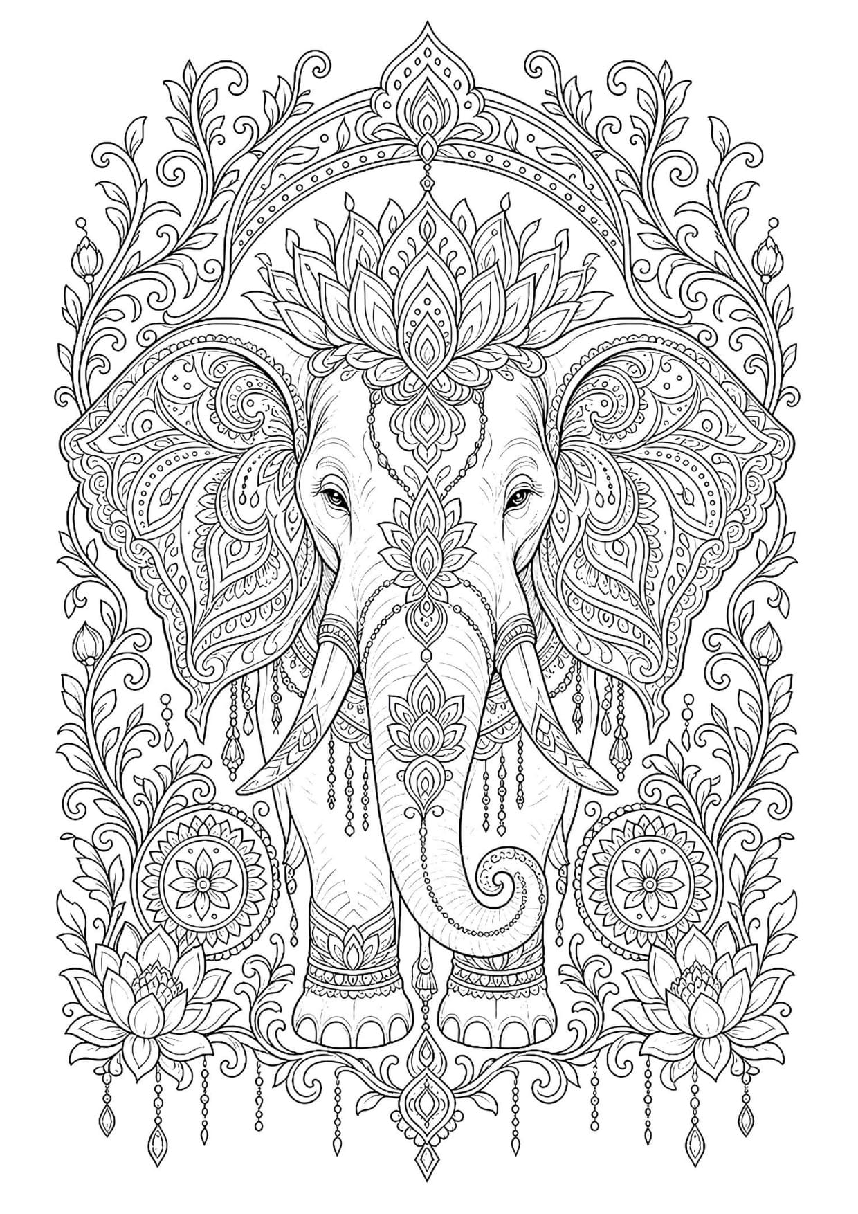 Elefante Desenho Mandala Animal Para Colorir e Imprimir PDF