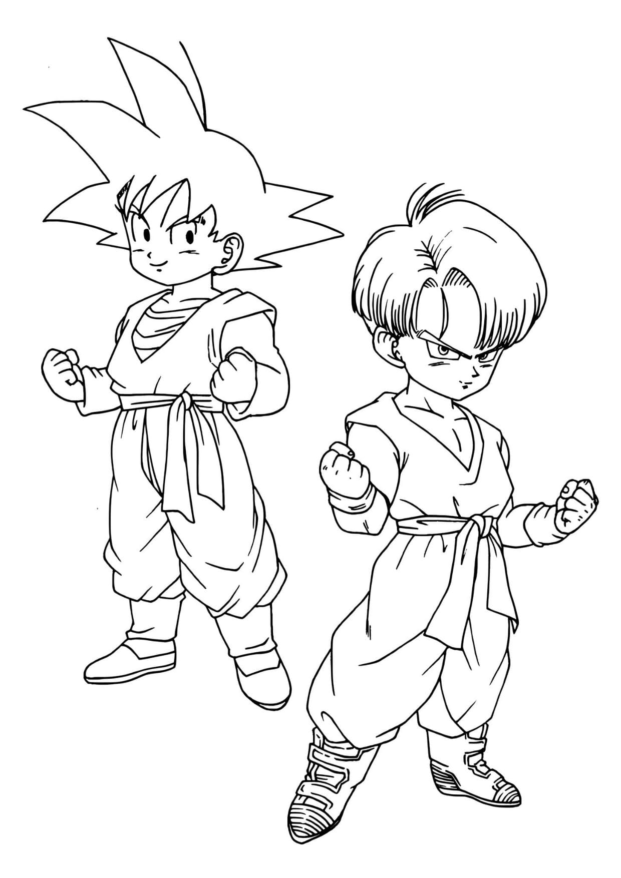 Trunks e Goten Dragon Ball Para Colorir e Imprimir
