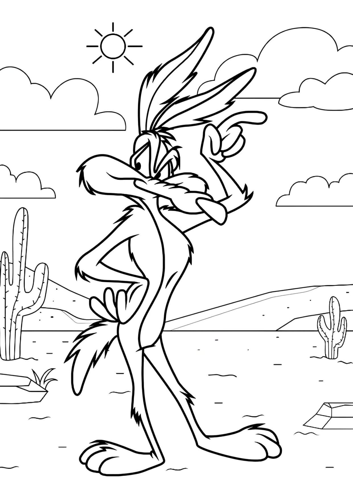 Desenho do Coiote Lonney Tunes Para Imprimir e Colorir PDF