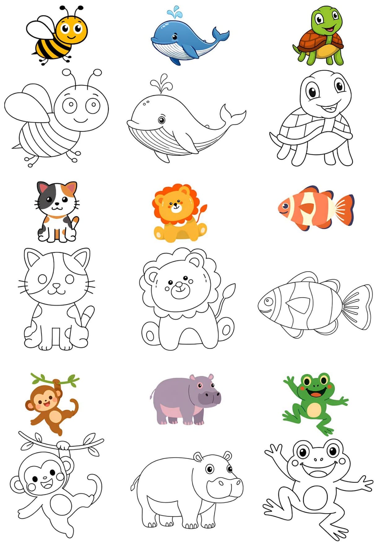 Desenho de Animais Fofos Para Imprimir e Colorir PDF