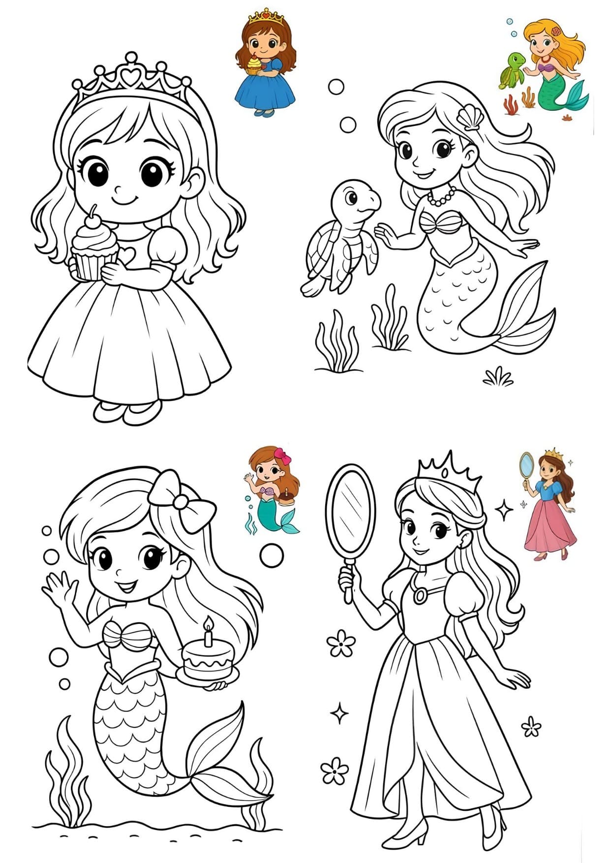Princesas Fofas Desenho Para Imprimir e Colorir PDF