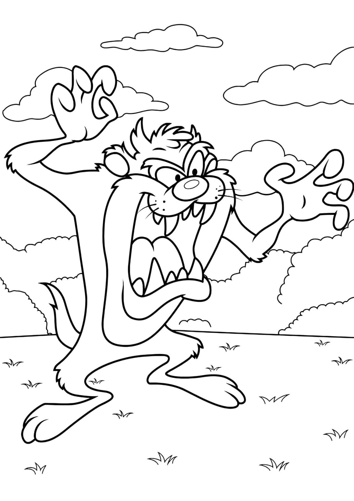 Desenho do Taz Lonney Tunes Para Imprimir e Colorir PDF