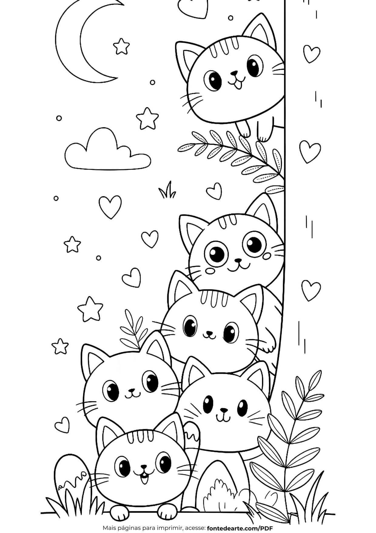 Gatinhos Desenho Infantil Para Imprimir e Colorir PDF