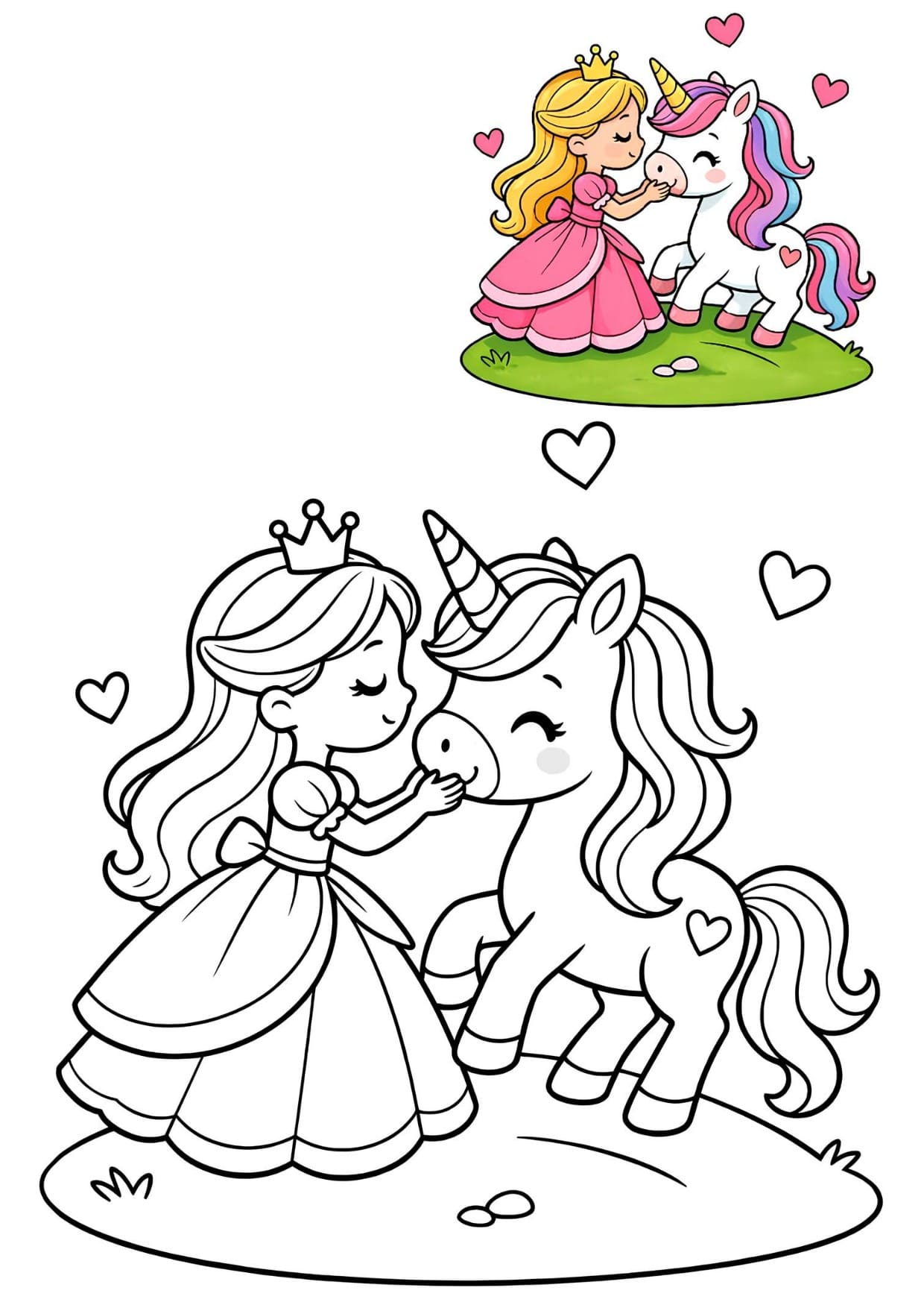 Princesa com Unicórnio Desenho Para Colorir Imprimir PDF