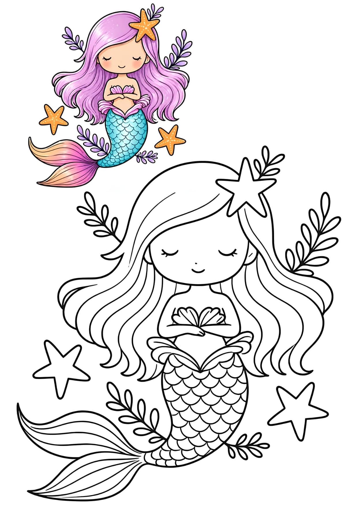 Sereia Fofinha Desenho Para Colorir e Imprimir PDF