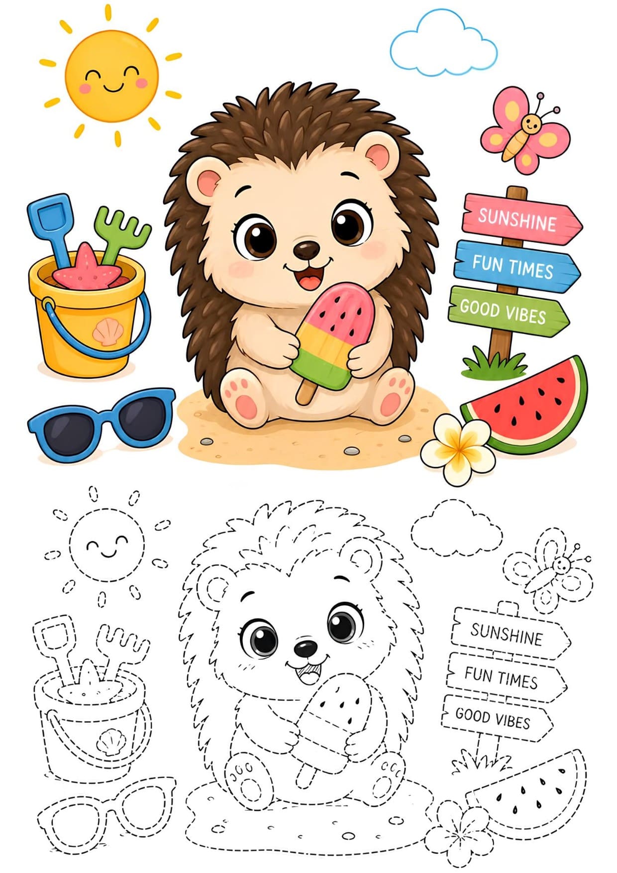 Porco Espinho Desenho Animal Fofo Para Imprimir e Colorir