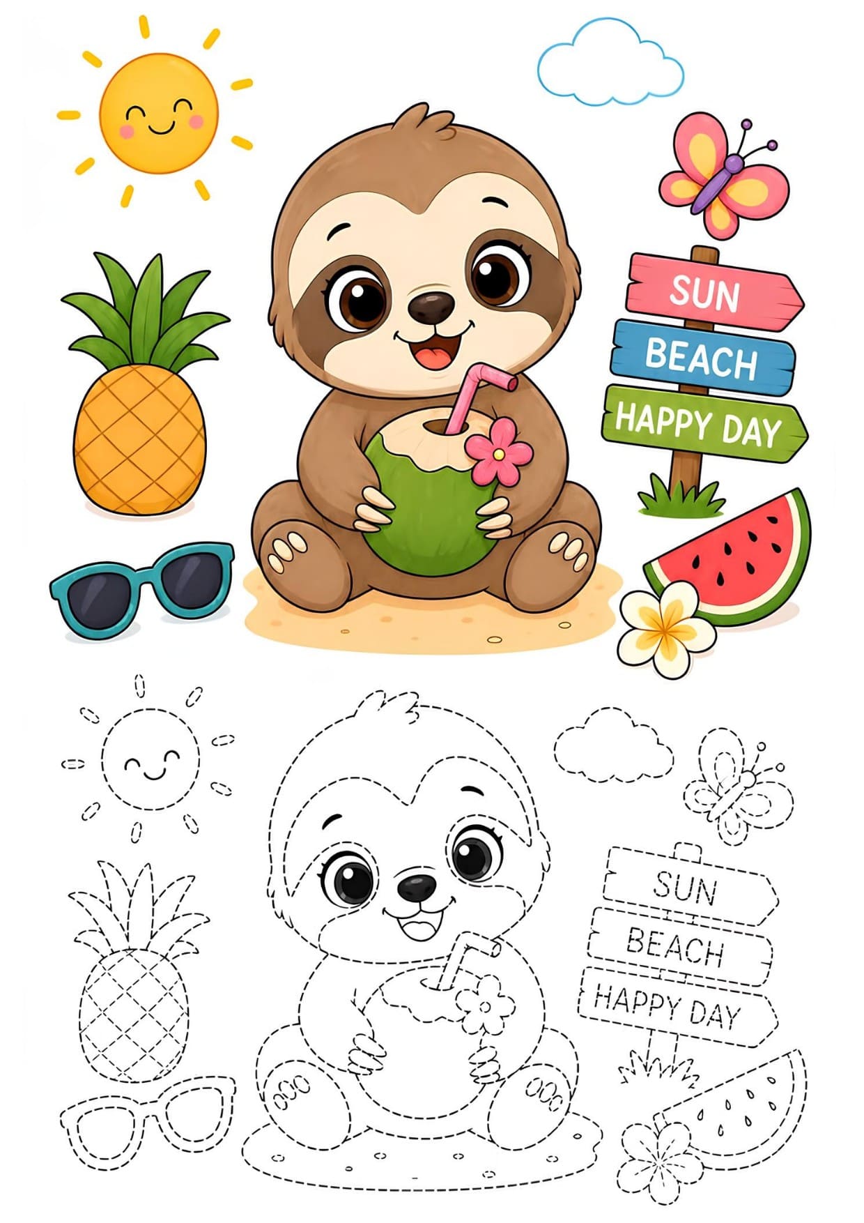 Preguiça Desenho de Animal Fofo Para Imprimir e Colorir PDF