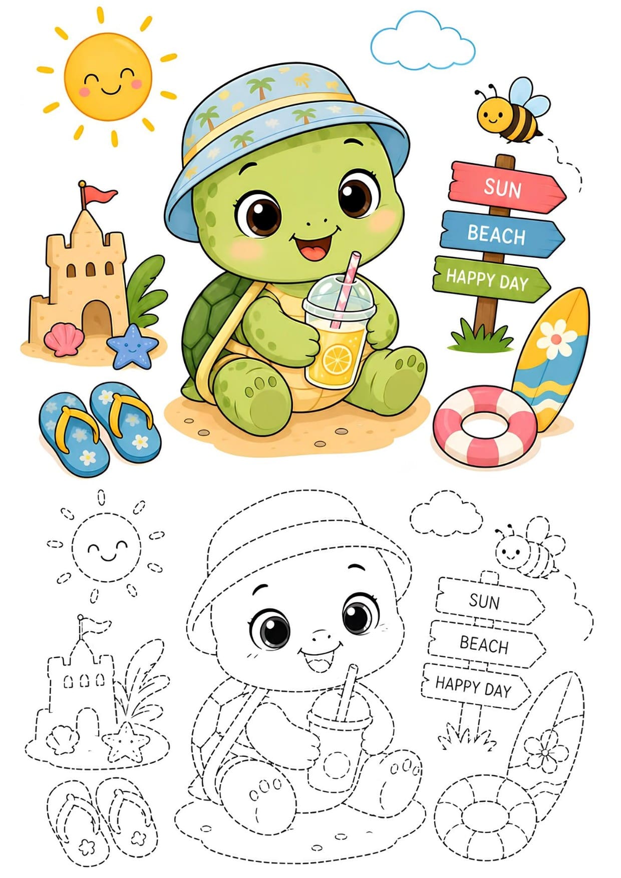 Tartaruga Desenho de Animal Fofo Para Imprimir e Colorir PDF