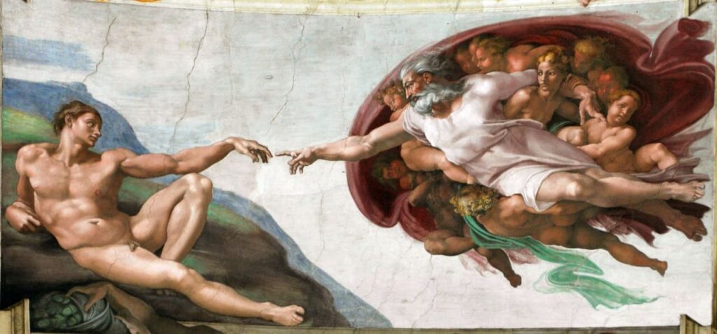 Pintura A Criação de Adão - Michelangelo do Renascimento